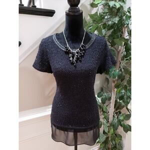 Sunny Leigh Women's Black 100% Nylon Round Neck Short Sleeve Sweater Size Large